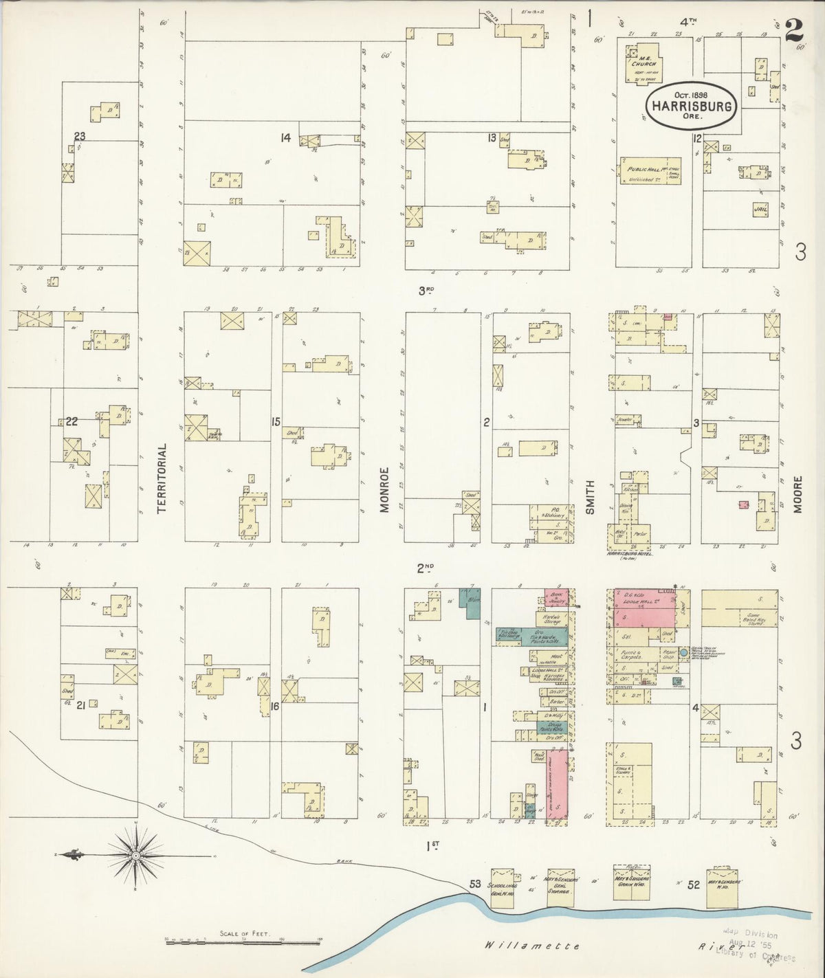 Sanborn Fire Insurance Map from Harrisburg, Linn County, Oregon (1898), Sheet #0002 - Historic Sanborn Fire Insurance Map Print, vintage old map wall art, antique decor, genealogy gift, Oregon Oregon map