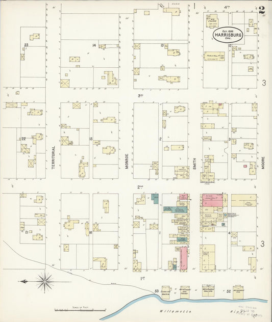 Sanborn Fire Insurance Map from Harrisburg, Linn County, Oregon (1898), Sheet #0002 - Historic Sanborn Fire Insurance Map Print, vintage old map wall art, antique decor, genealogy gift, Oregon Oregon map