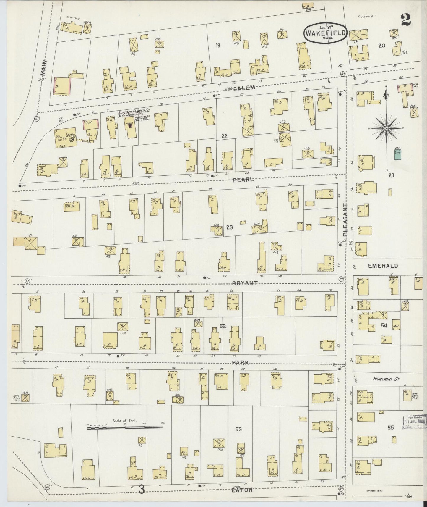 Sanborn Fire Insurance Map from Wakefield, Middlesex County, Massachusetts (1897), Sheet #0002 - Historic Sanborn Fire Insurance Map Print, vintage old map wall art, antique decor, genealogy gift, Massachusetts Massachusetts map