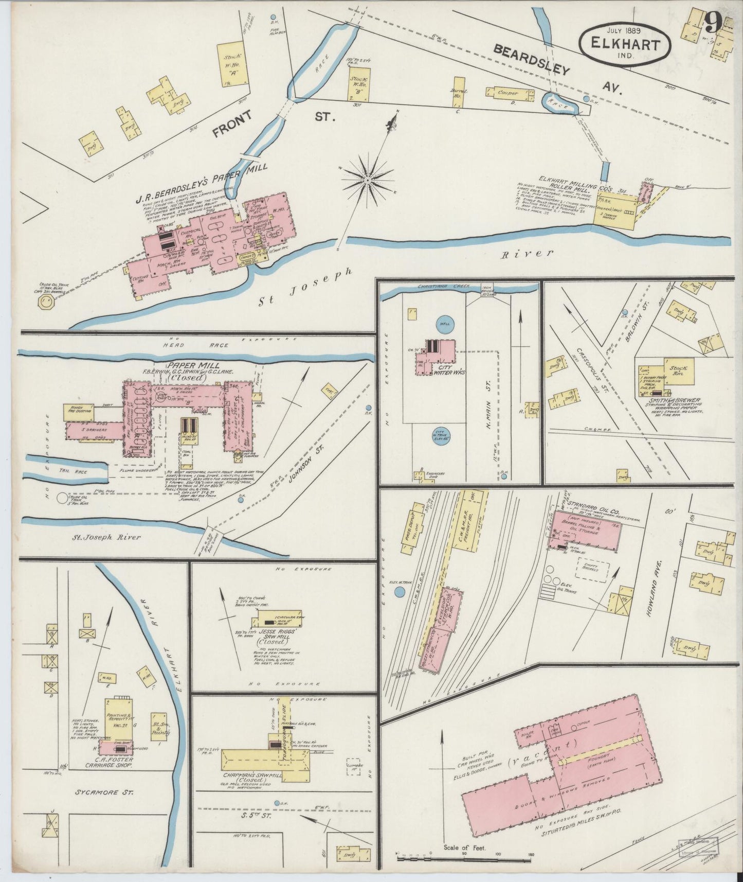 Sanborn Fire Insurance Map from Elkhart, Elkhart County, Indiana (1889), Sheet #0009 - Complete Map Set gallery image, historic Sanborn map, vintage wall art, Indiana Indiana