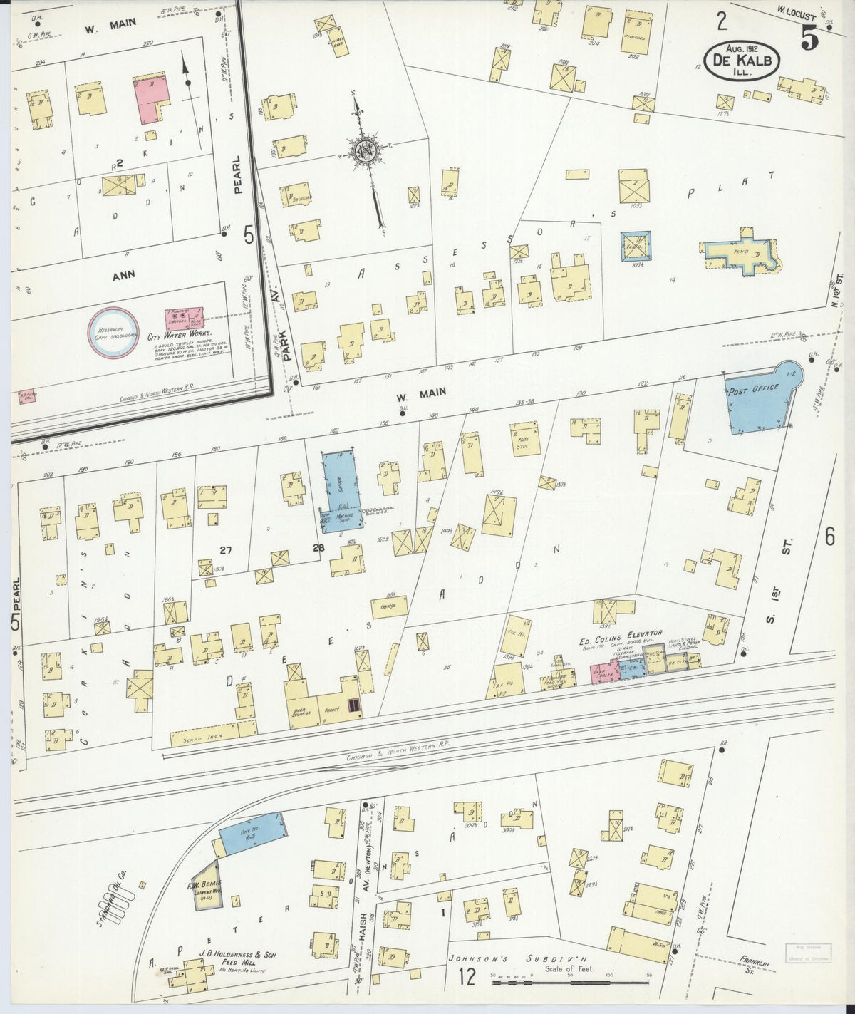 Sanborn Fire Insurance Map from De Kalb, De Kalb County, Illinois (1912), Sheet #0005 - Complete Map Set gallery image, historic Sanborn map, vintage wall art, Illinois Illinois
