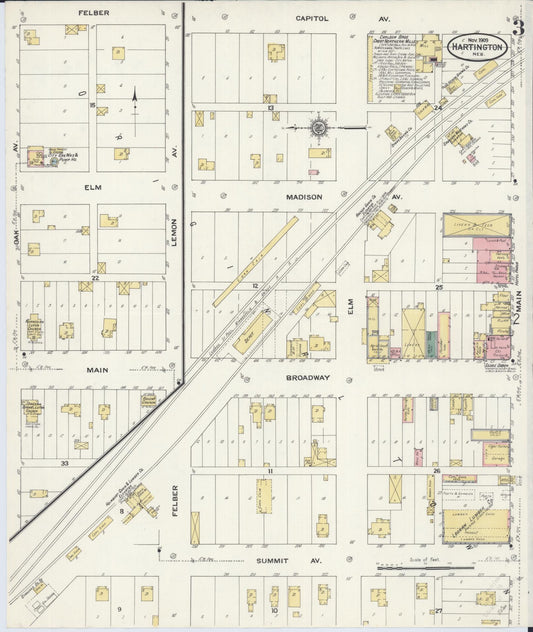Sanborn Fire Insurance Map from Hartington, Cedar County, Nebraska (1909), Sheet #0003 - Historic Sanborn Fire Insurance Map Print, vintage old map wall art, antique decor, genealogy gift, Nebraska Nebraska map