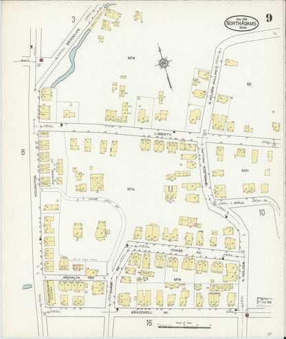 Sanborn Fire Insurance Map from North Adams, Berkshire County, Massachusetts (1914), Sheet #0009 - Historic Sanborn Fire Insurance Map Print, vintage old map wall art, antique decor, genealogy gift, Massachusetts Massachusetts map