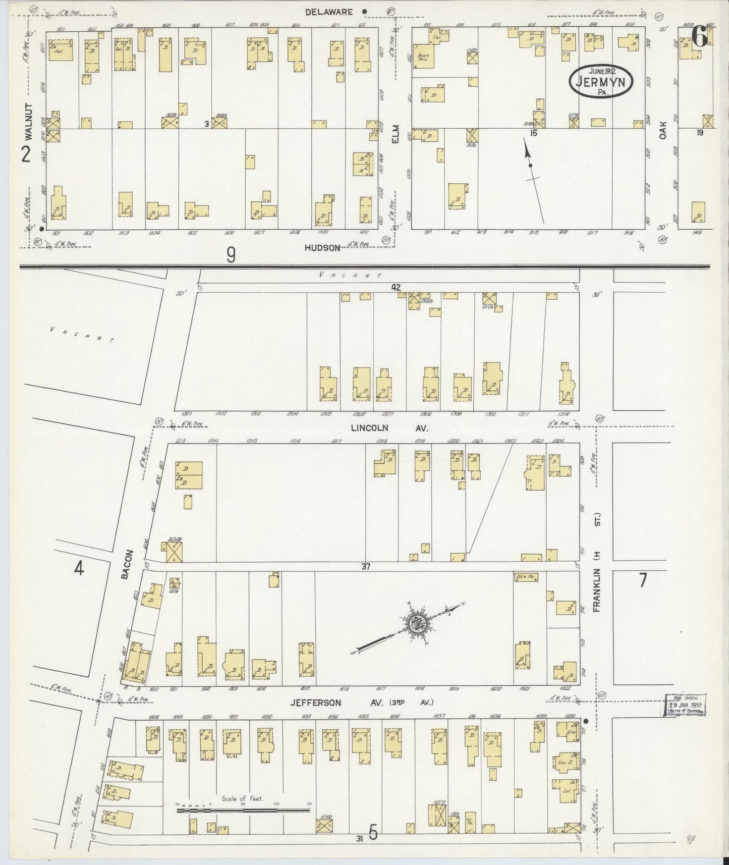 Sanborn Fire Insurance Map from Jermyn, Lackawanna County, Pennsylvania (1912), Sheet #0006 - Complete Map Set gallery image, historic Sanborn map, vintage wall art, Pennsylvania Pennsylvania