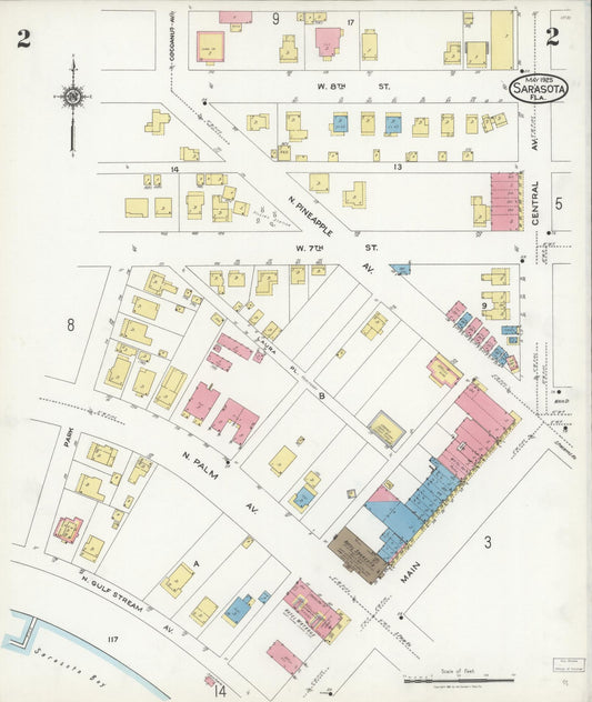Sanborn Fire Insurance Map from Sarasota, Sarasota County, Florida (1925), Sheet #0002 - Historic Sanborn Fire Insurance Map Print, vintage old map wall art, antique decor, genealogy gift, Florida Florida map