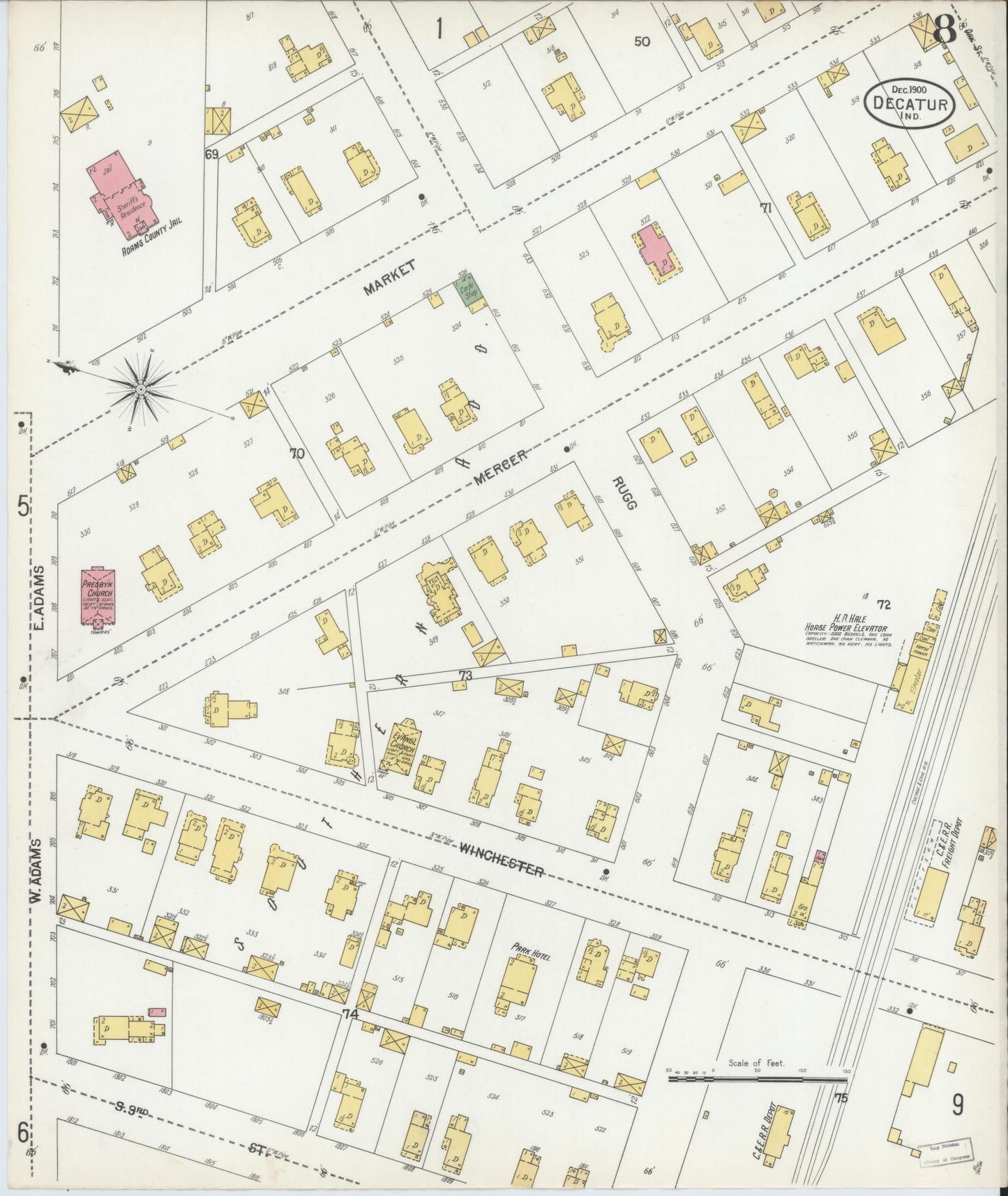 Sanborn Fire Insurance Map from Decatur, Adams County, Indiana (1900), Sheet #0008 - Complete Map Set gallery image, historic Sanborn map, vintage wall art, Indiana Indiana