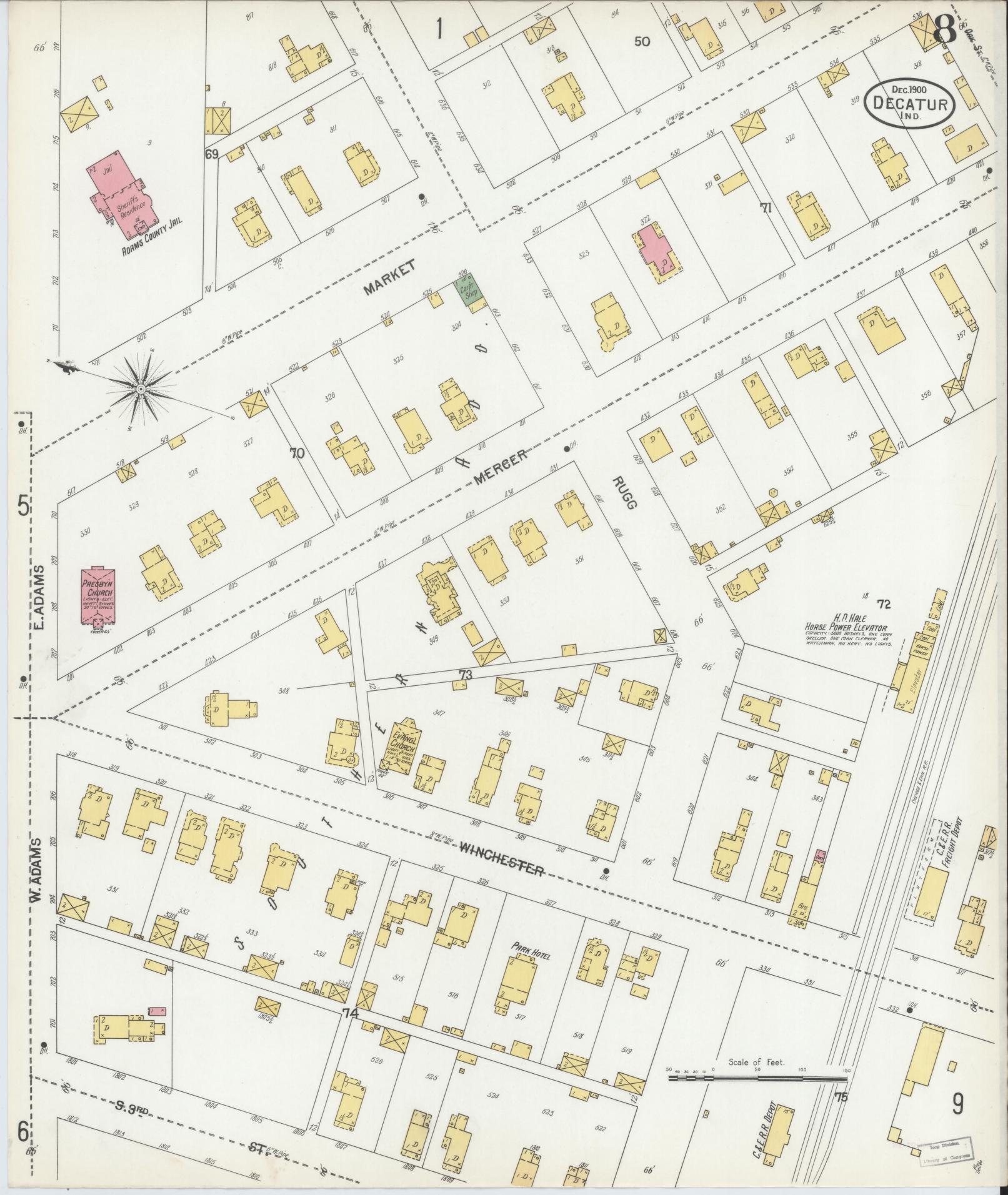 Sanborn Fire Insurance Map from Decatur, Adams County, Indiana (1900), Sheet #0008 - Complete Map Set gallery image, historic Sanborn map, vintage wall art, Indiana Indiana