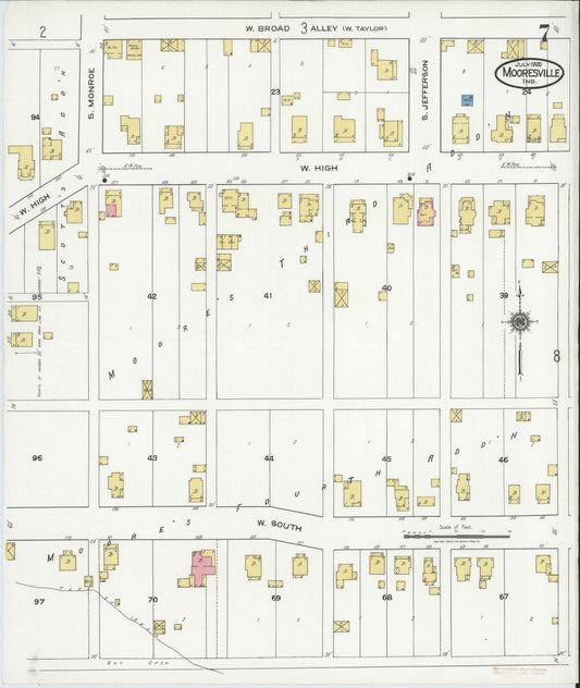 Sanborn Fire Insurance Map from Mooresville, Morgan County, Indiana (1920), Sheet #0007 - Historic Sanborn Fire Insurance Map Print, vintage old map wall art, antique decor, genealogy gift, Indiana Indiana map