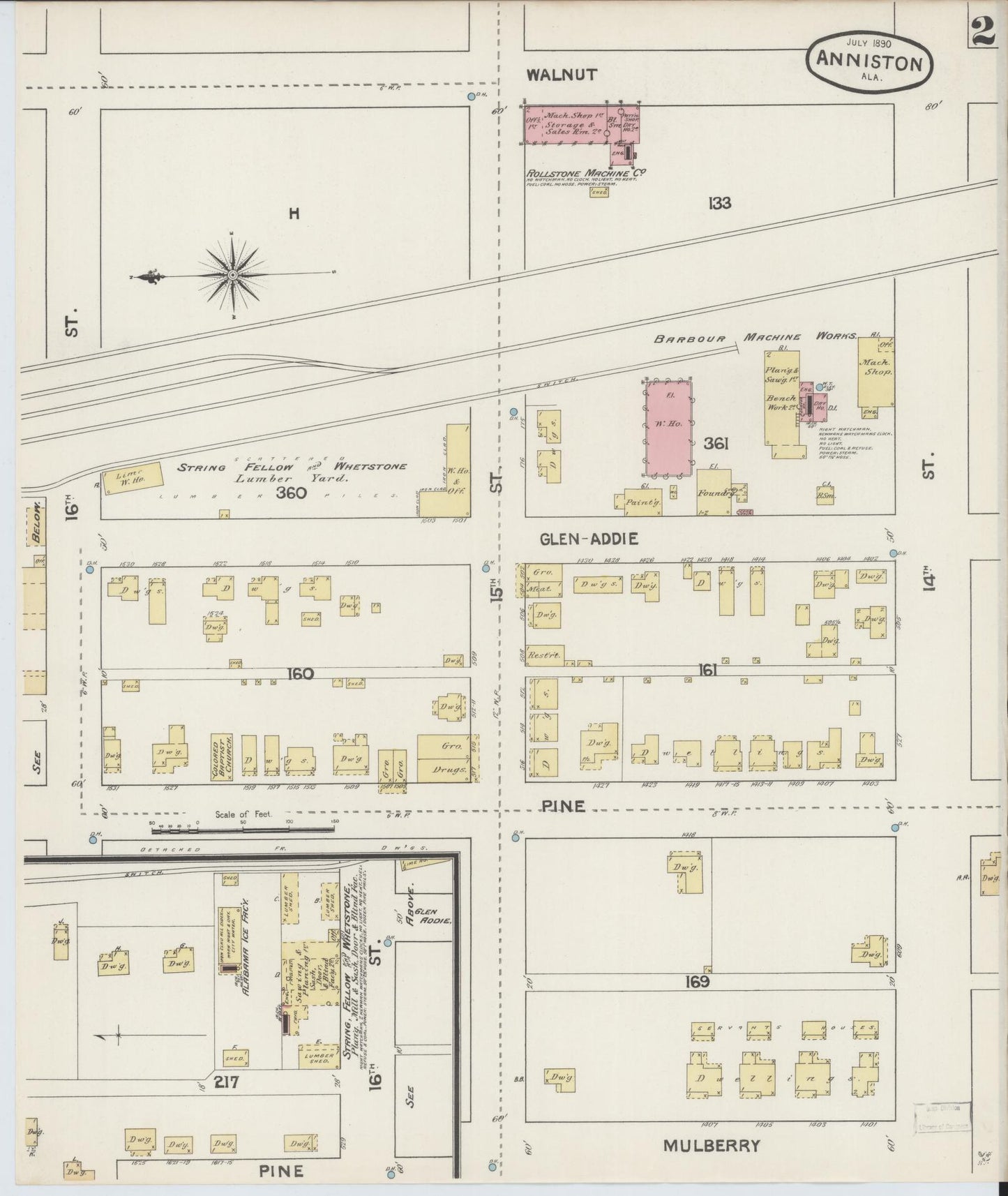 Sanborn Fire Insurance Map from Anniston, Calhoun County, Alabama (1890), Sheet #0002 - Complete Map Set gallery image, historic Sanborn map, vintage wall art, Alabama Alabama