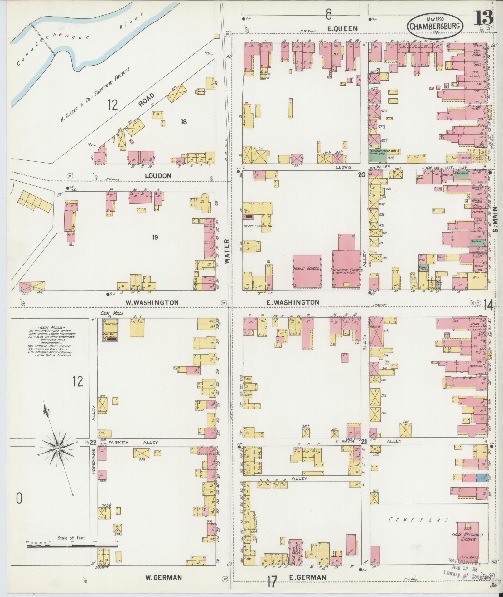 Sanborn Fire Insurance Map from Chambersburg, Franklin County, Pennsylvania (1899), Sheet #0013 - Historic Sanborn Fire Insurance Map Print, vintage old map wall art, antique decor, genealogy gift, Pennsylvania Pennsylvania map