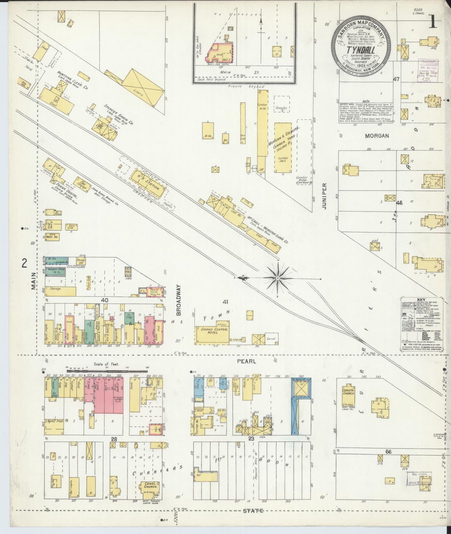 Sanborn Fire Insurance Map from Tyndall, Bon Homme County, South Dakota (1903), Sheet #0001 - Complete Map Set gallery image, historic Sanborn map, vintage wall art, South Dakota South Dakota