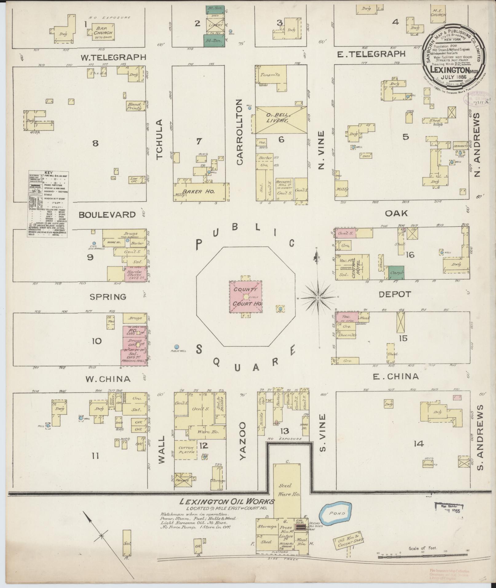 Sanborn Fire Insurance Map from Lexington, Holmes County, Mississippi (1886), Sheet #0001 - Historic Sanborn Fire Insurance Map Print, vintage old map wall art, antique decor, genealogy gift, Mississippi Mississippi map
