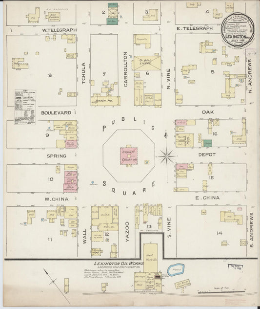 Sanborn Fire Insurance Map from Lexington, Holmes County, Mississippi (1886), Sheet #0001 - Historic Sanborn Fire Insurance Map Print, vintage old map wall art, antique decor, genealogy gift, Mississippi Mississippi map