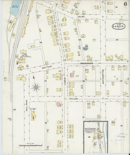 Sanborn Fire Insurance Map from Bangor, Northampton County, Pennsylvania (1897), Sheet #0006 - Historic Sanborn Fire Insurance Map Print, vintage old map wall art, antique decor, genealogy gift, Pennsylvania Pennsylvania map