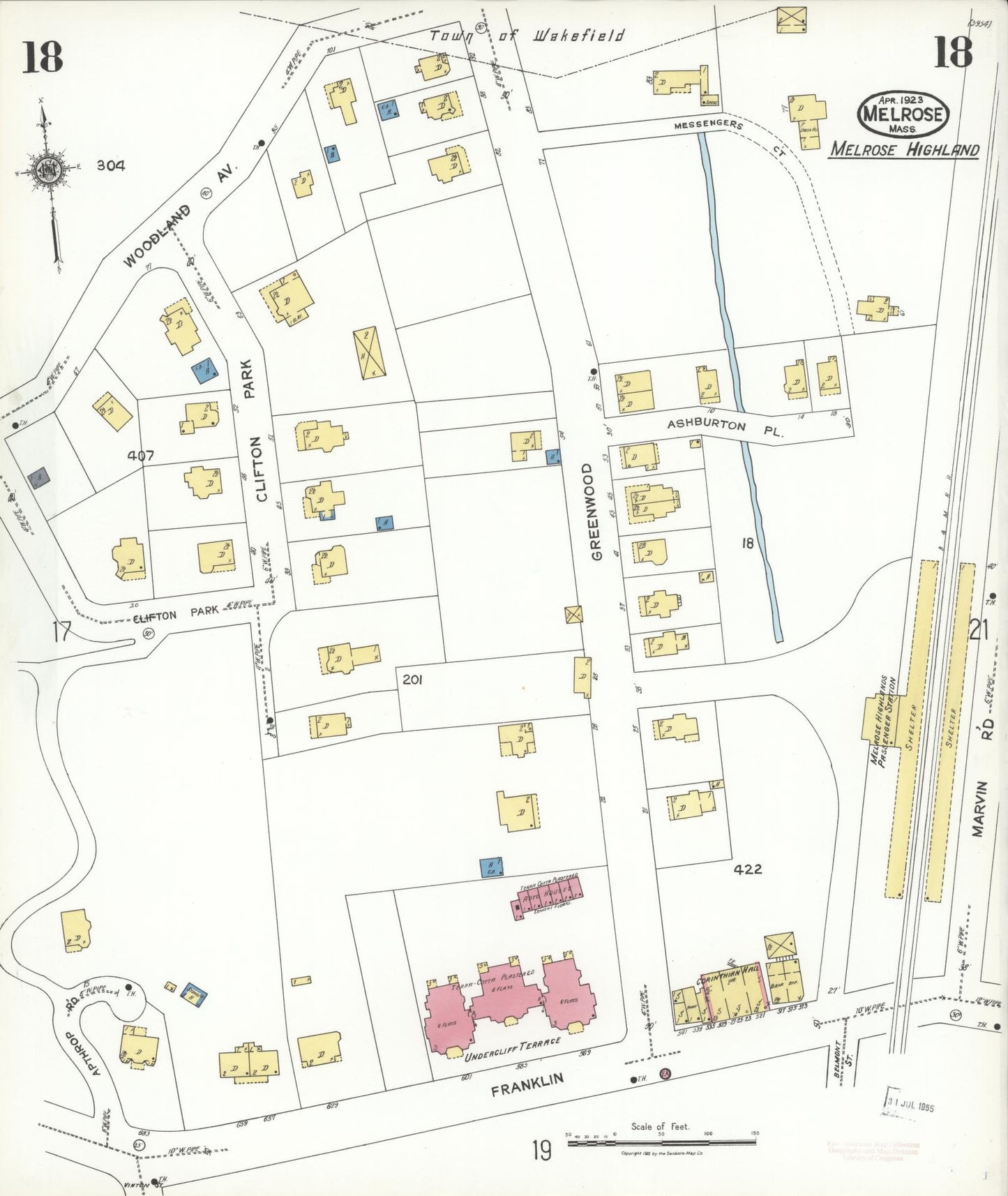 Sanborn Fire Insurance Map from Melrose, Middlesex County, Massachusetts (1923), Sheet #0018 - Complete Map Set gallery image, historic Sanborn map, vintage wall art, Massachusetts Massachusetts
