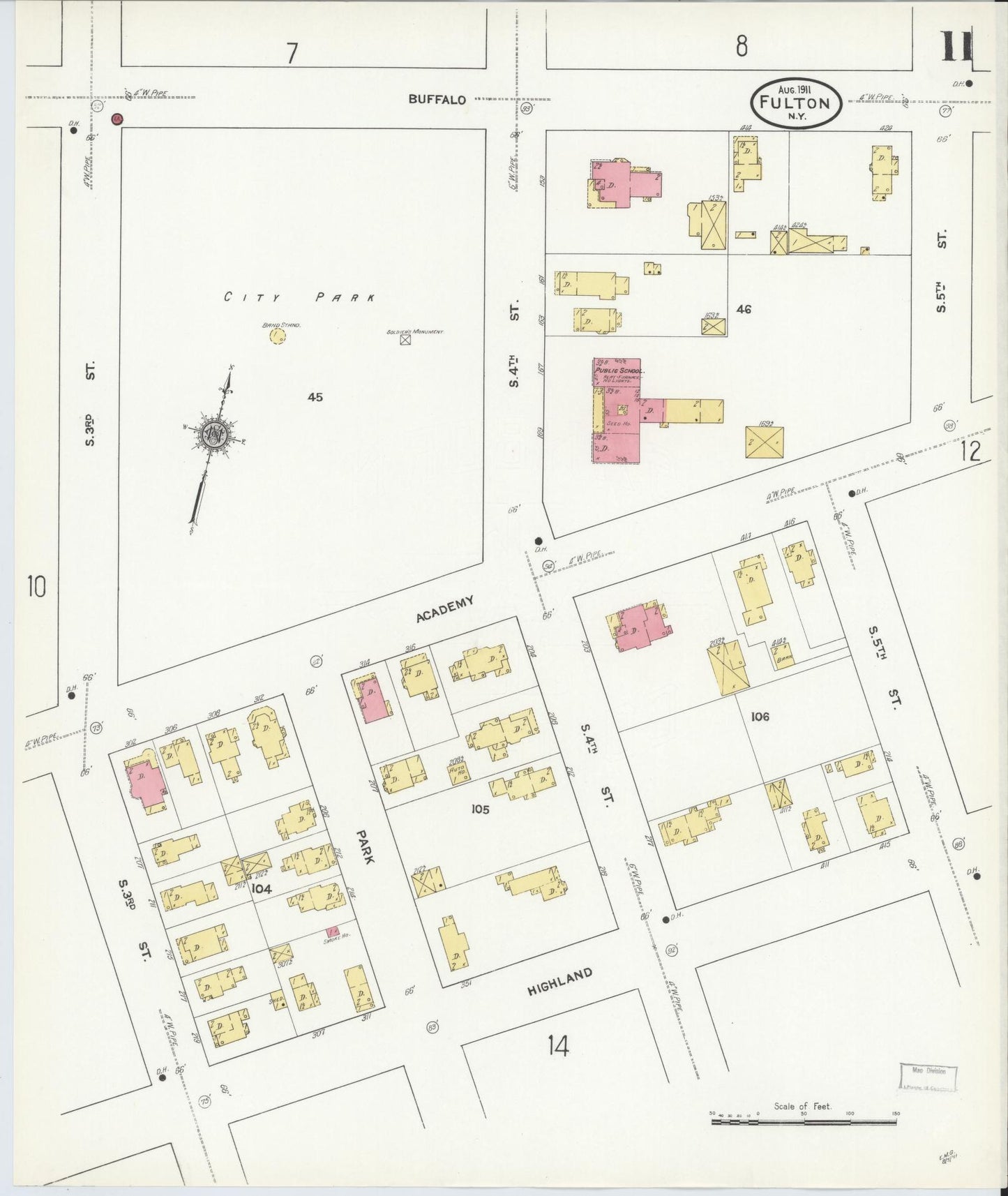 Sanborn Fire Insurance Map from Fulton, Oswego County, New York (1911), Sheet #0011 - Complete Map Set gallery image, historic Sanborn map, vintage wall art, New York New York