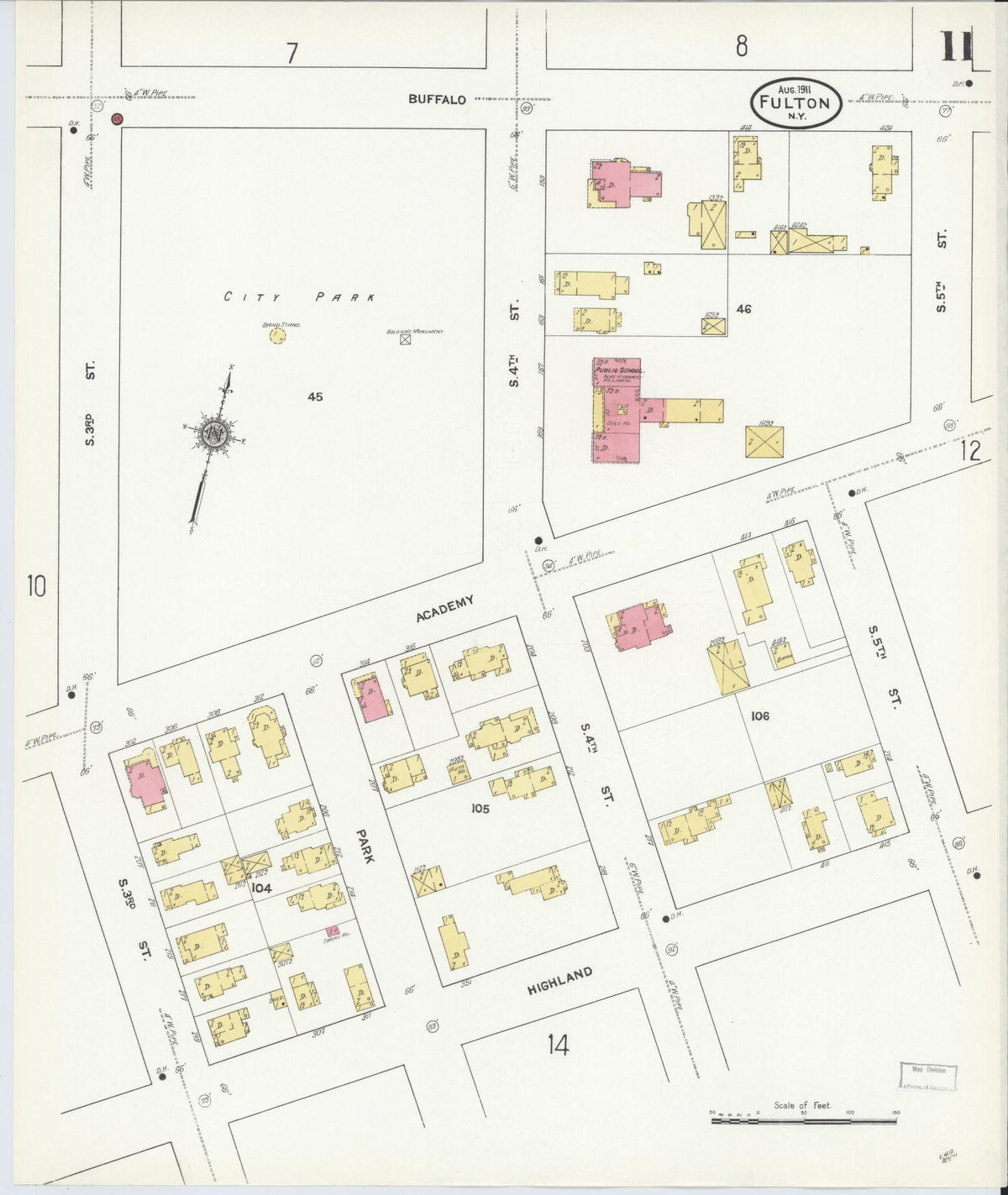 Sanborn Fire Insurance Map from Fulton, Oswego County, New York (1911), Sheet #0011 - Complete Map Set gallery image, historic Sanborn map, vintage wall art, New York New York