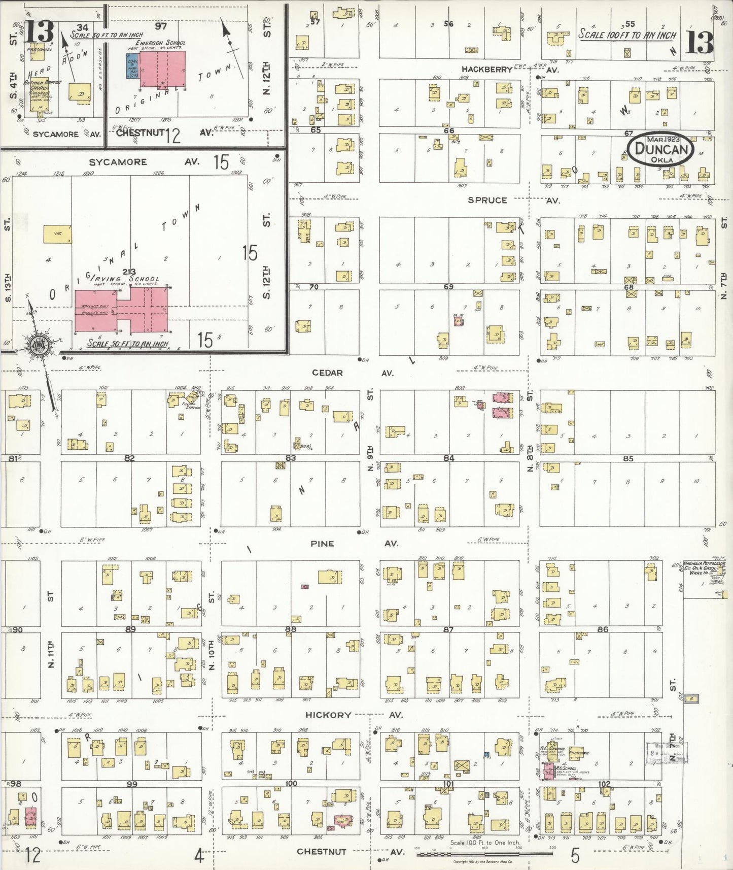 Sanborn Fire Insurance Map from Duncan, Stephens County, Oklahoma (1923), Sheet #0013 - Historic Sanborn Fire Insurance Map Print, vintage old map wall art, antique decor, genealogy gift, Oklahoma Oklahoma map