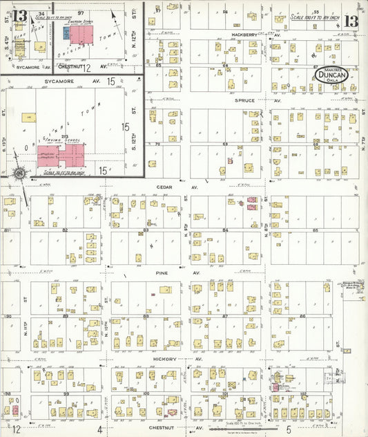 Sanborn Fire Insurance Map from Duncan, Stephens County, Oklahoma (1923), Sheet #0013 - Historic Sanborn Fire Insurance Map Print, vintage old map wall art, antique decor, genealogy gift, Oklahoma Oklahoma map