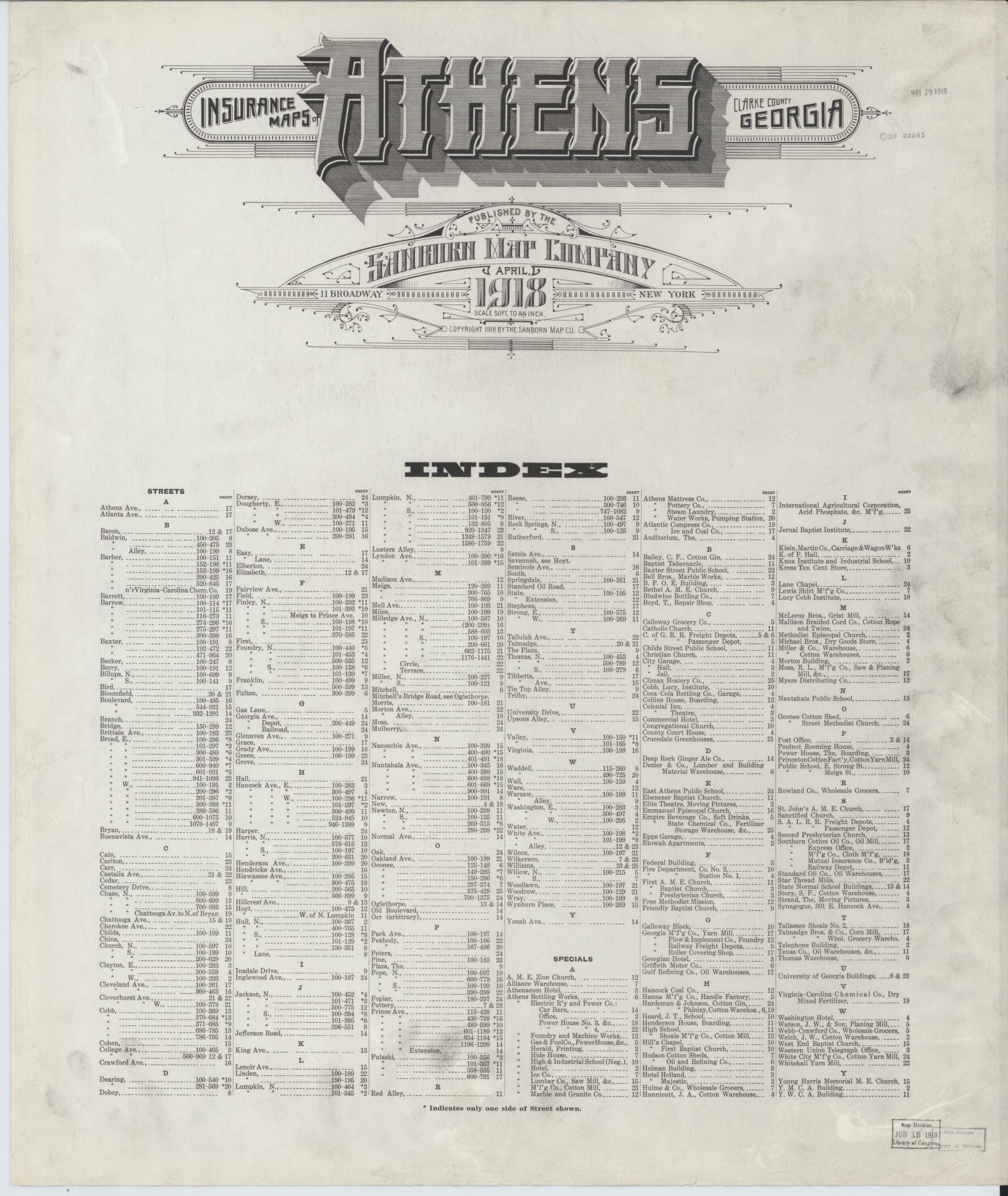 Sanborn Fire Insurance Map from Athens, Clarke County, Georgia. (1918) – Historic Sanborn Fire Insurance Map Print
