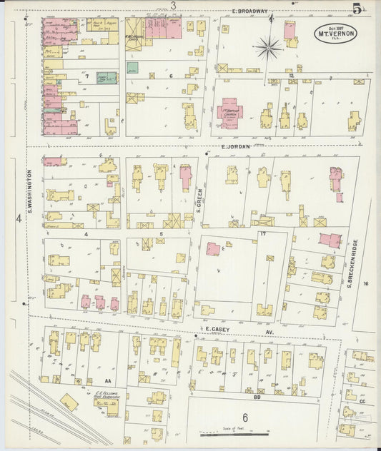 Sanborn Fire Insurance Map from Mount Vernon, Jefferson County, Illinois (1897), Sheet #0005 - Historic Sanborn Fire Insurance Map Print, vintage old map wall art, antique decor, genealogy gift, Illinois Illinois map