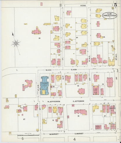 Sanborn Fire Insurance Map from Charlottesville, Independent Cities, Virginia (1902), Sheet #0005 - Complete Map Set gallery image, historic Sanborn map, vintage wall art, Virginia Virginia