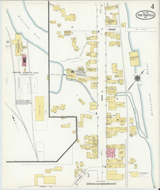 Sanborn Fire Insurance Map from Fort Fairfield, Aroostook County, Maine (1911), Sheet #0004 - Historic Sanborn Fire Insurance Map Print, vintage old map wall art, antique decor, genealogy gift, Maine Maine map