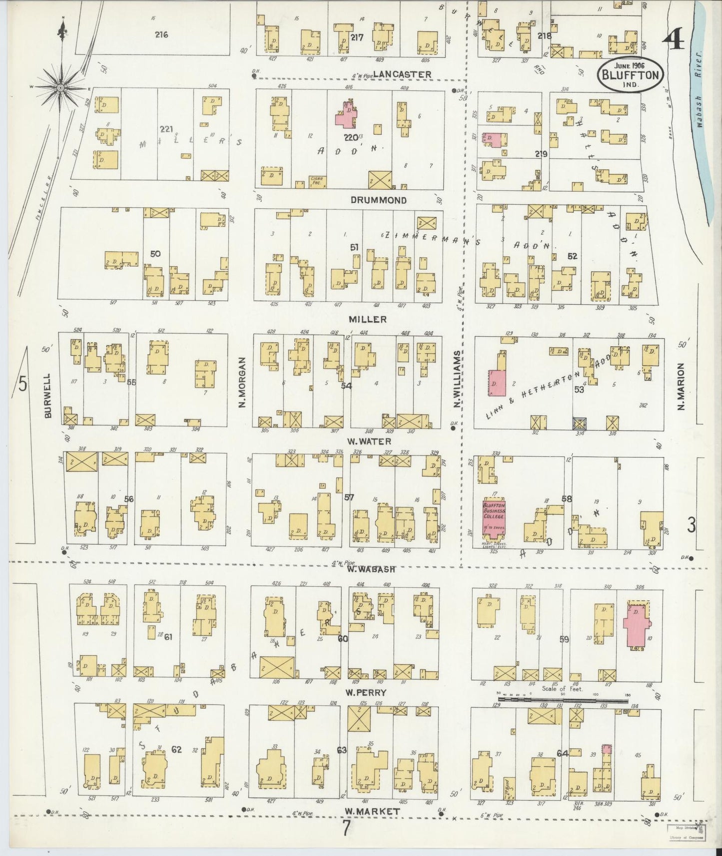 Sanborn Fire Insurance Map from Bluffton, Wells County, Indiana (1906), Sheet #0004 - Complete Map Set gallery image, historic Sanborn map, vintage wall art, Indiana Indiana