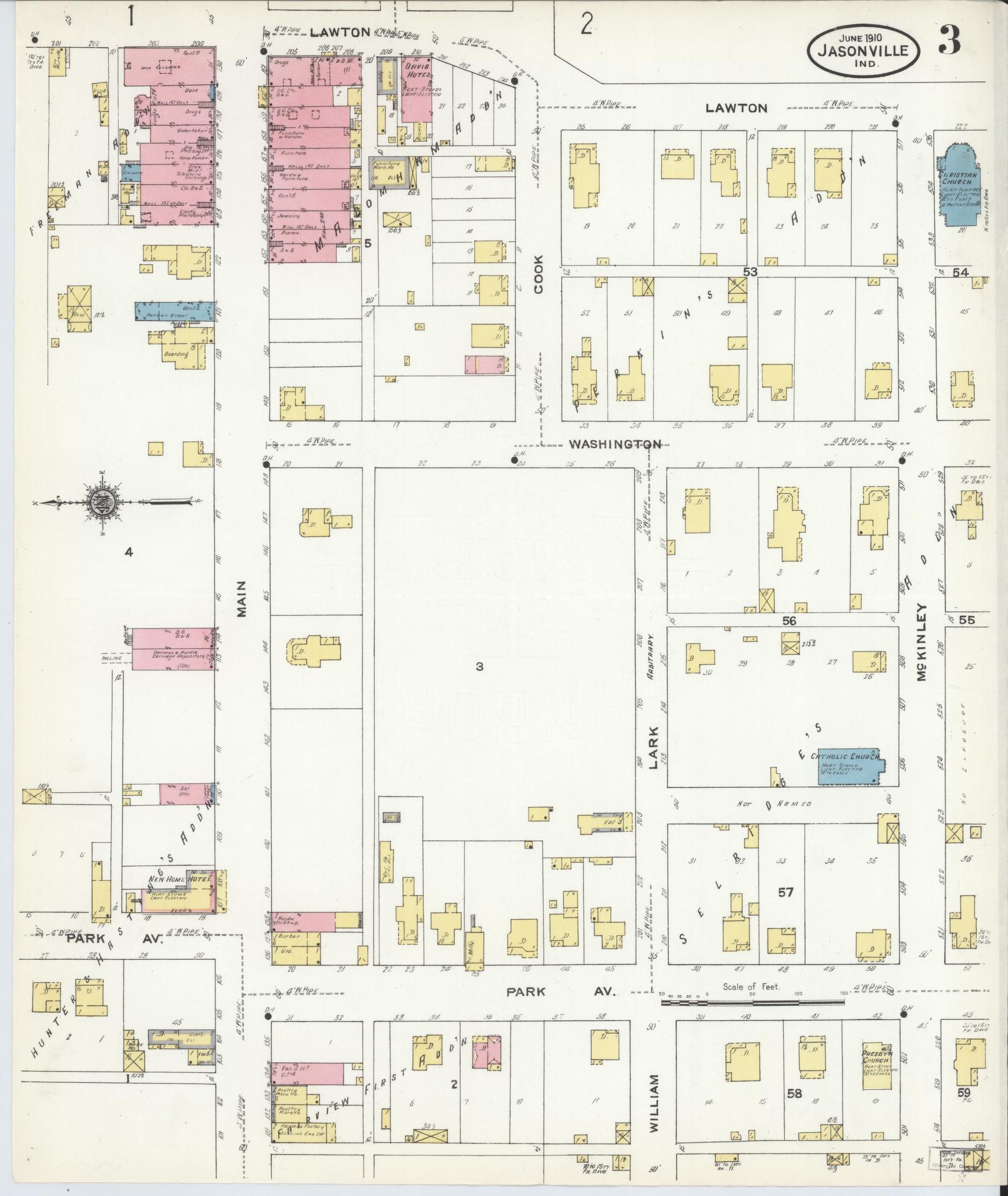 Sanborn Fire Insurance Map from Jasonville, Greene County, Indiana (1910), Sheet #0003 - Complete Map Set gallery image, historic Sanborn map, vintage wall art, Indiana Indiana