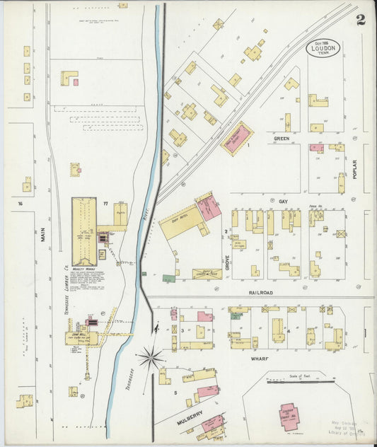 Sanborn Fire Insurance Map from Loudon, Loudon County, Tennessee (1906), Sheet #0002 - Historic Sanborn Fire Insurance Map Print, vintage old map wall art, antique decor, genealogy gift, Tennessee Tennessee map