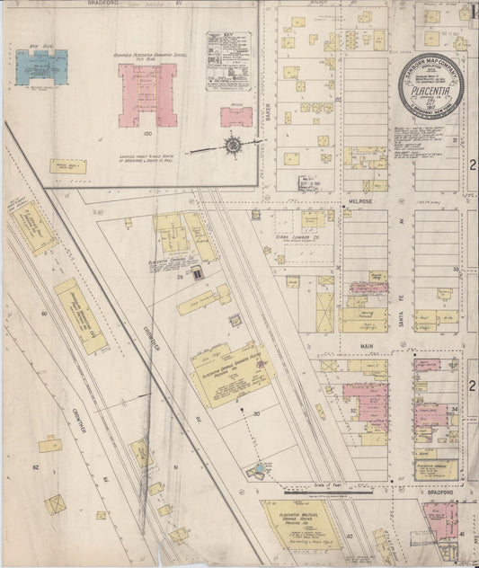 Sanborn Fire Insurance Map from Placentia, Orange County, California (1917), Sheet #0001 - Complete Map Set gallery image, historic Sanborn map, vintage wall art, California California