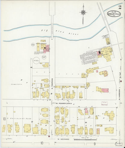 Sanborn Fire Insurance Map from Shelbyville, Shelby County, Indiana (1910), Sheet #0002 - Complete Map Set gallery image, historic Sanborn map, vintage wall art, Indiana Indiana