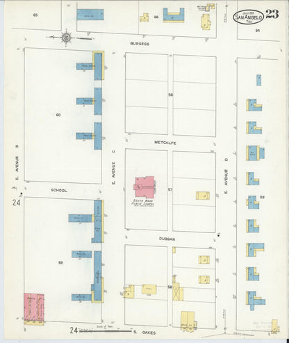 Sanborn Fire Insurance Map from San Angelo, Tom Green County, Texas (1913), Sheet #0023 - Historic Sanborn Fire Insurance Map Print, vintage old map wall art, antique decor, genealogy gift, Texas Texas map