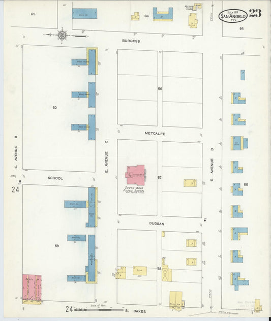 Sanborn Fire Insurance Map from San Angelo, Tom Green County, Texas (1913), Sheet #0023 - Historic Sanborn Fire Insurance Map Print, vintage old map wall art, antique decor, genealogy gift, Texas Texas map