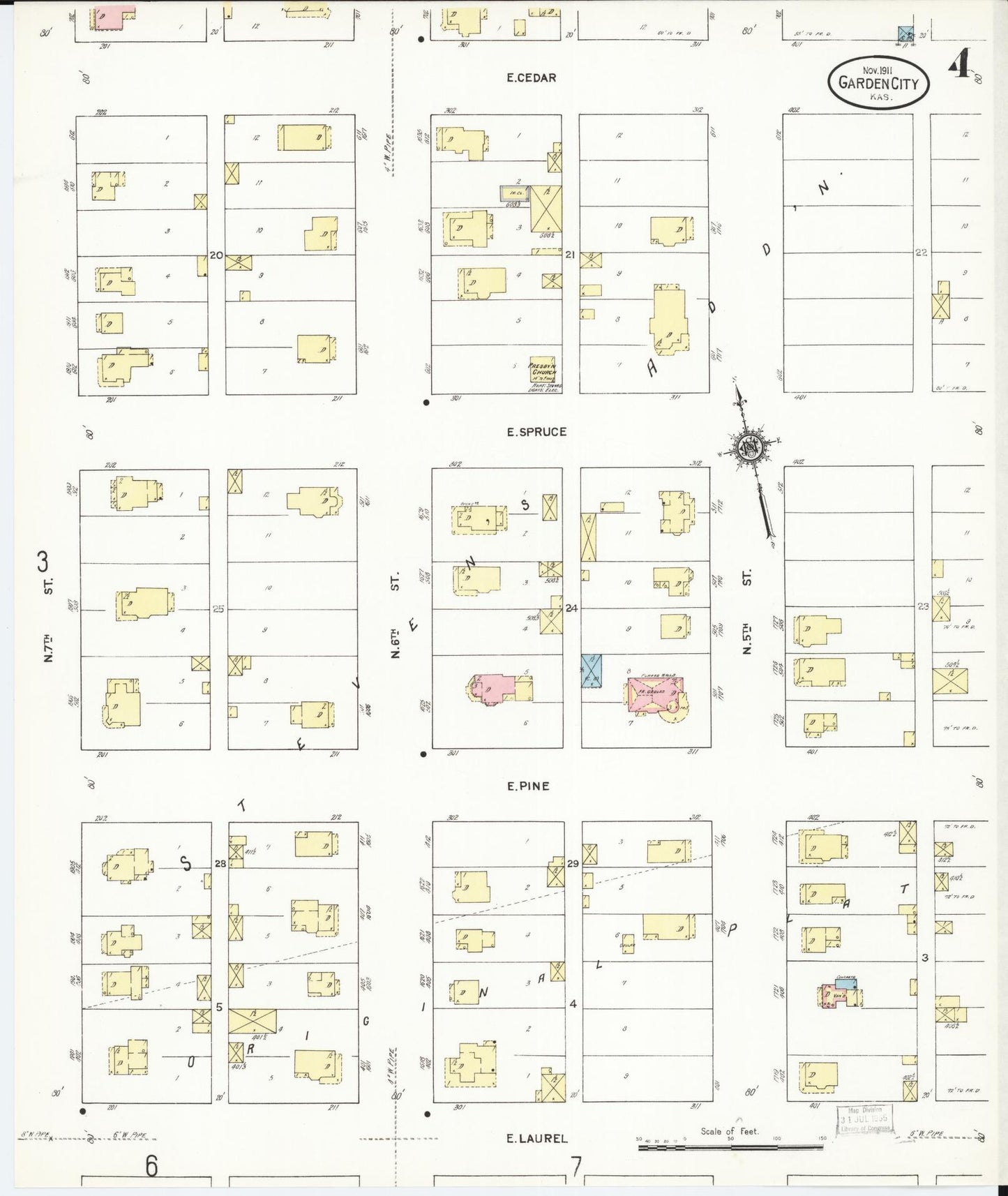 Sanborn Fire Insurance Map from Garden City, Finney County, Kansas (1911), Sheet #0004 - Historic Sanborn Fire Insurance Map Print, vintage old map wall art, antique decor, genealogy gift, Kansas Kansas map