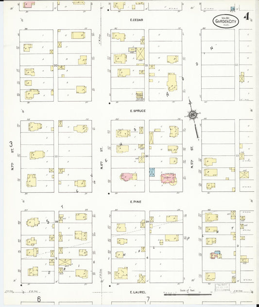 Sanborn Fire Insurance Map from Garden City, Finney County, Kansas (1911), Sheet #0004 - Historic Sanborn Fire Insurance Map Print, vintage old map wall art, antique decor, genealogy gift, Kansas Kansas map