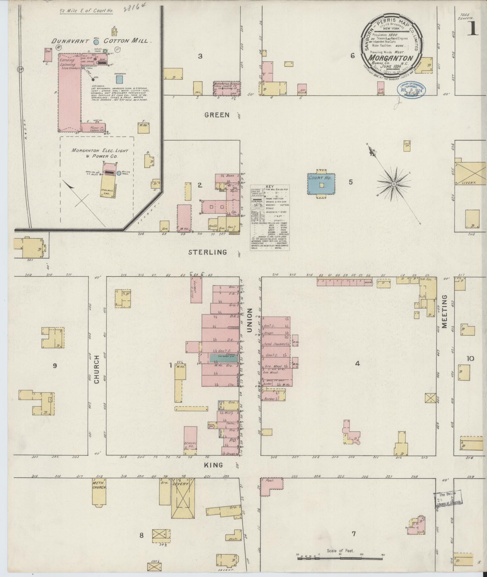 Sanborn Fire Insurance Map from Morganton, Burke County, North Carolina (1894), Sheet #0001 - Complete Map Set gallery image, historic Sanborn map, vintage wall art, North Carolina North Carolina