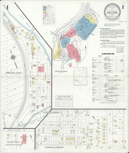 Sanborn Fire Insurance Map from Milford, Clermont And Hamilton County, Ohio (1933), Sheet #0001 - Historic Sanborn Fire Insurance Map Print, vintage old map wall art, antique decor, genealogy gift, Ohio Ohio map
