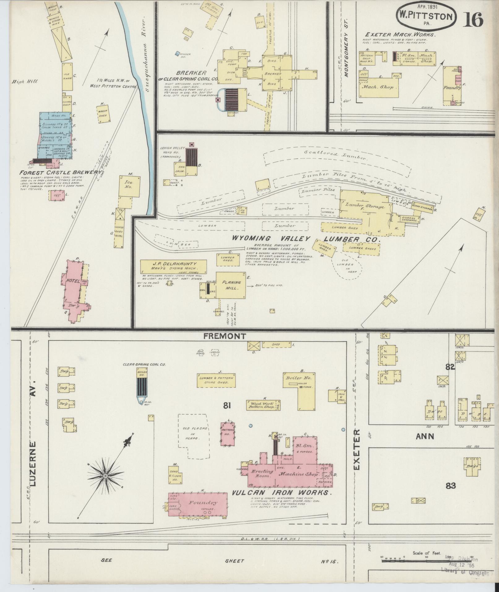 Sanborn Fire Insurance Map from Pittston, Luzerne County, Pennsylvania (1891), Sheet #0016 - Complete Map Set gallery image, historic Sanborn map, vintage wall art, Pennsylvania Pennsylvania