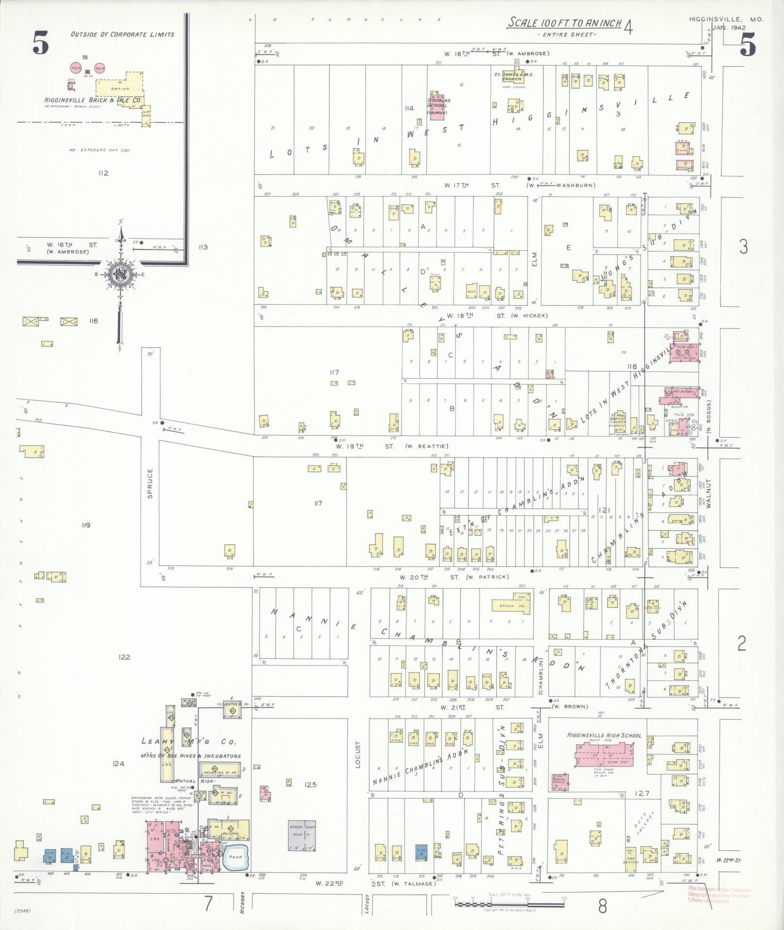 Sanborn Fire Insurance Map from Higginsville, Lafayette County, Missouri (1942), Sheet #0005 - Complete Map Set gallery image, historic Sanborn map, vintage wall art, Missouri Missouri