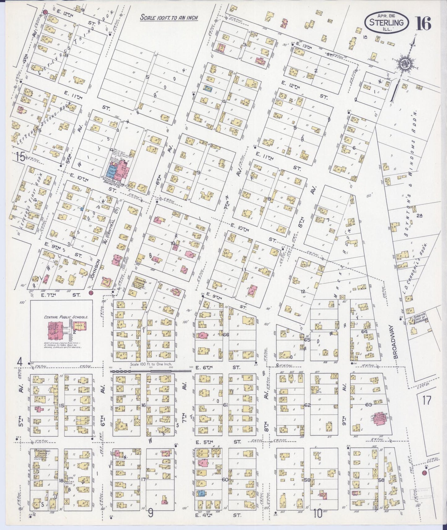 Sanborn Fire Insurance Map from Sterling, Whiteside County, Illinois (1916), Sheet #0016 - Complete Map Set gallery image, historic Sanborn map, vintage wall art, Illinois Illinois