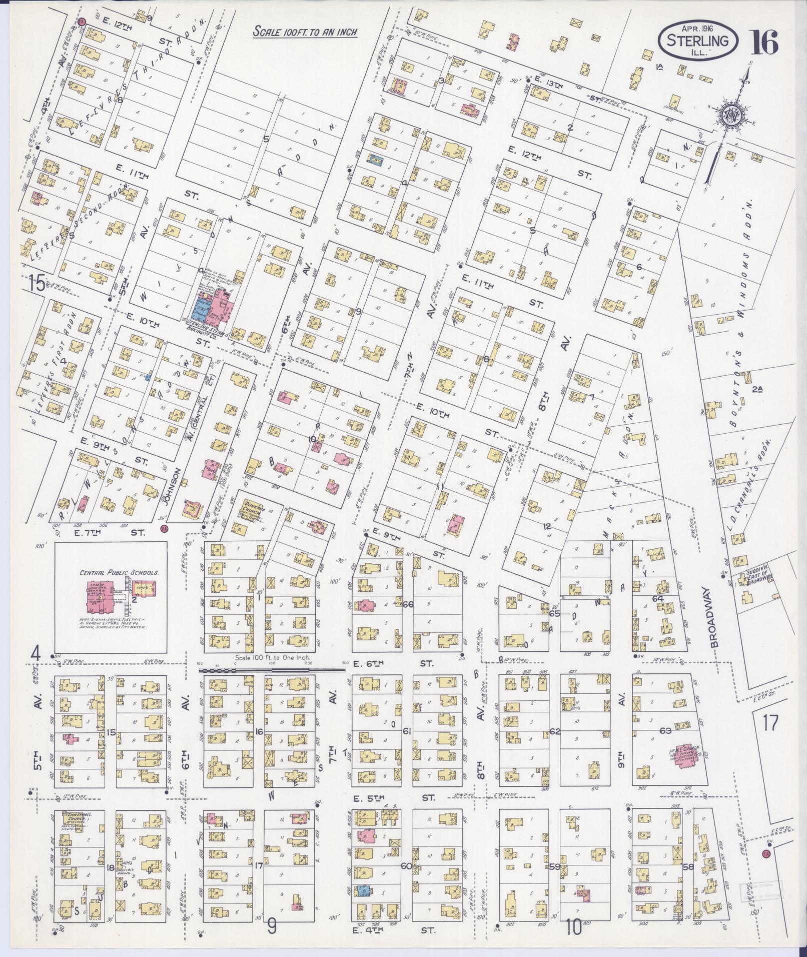 Sanborn Fire Insurance Map from Sterling, Whiteside County, Illinois (1916), Sheet #0016 - Complete Map Set gallery image, historic Sanborn map, vintage wall art, Illinois Illinois