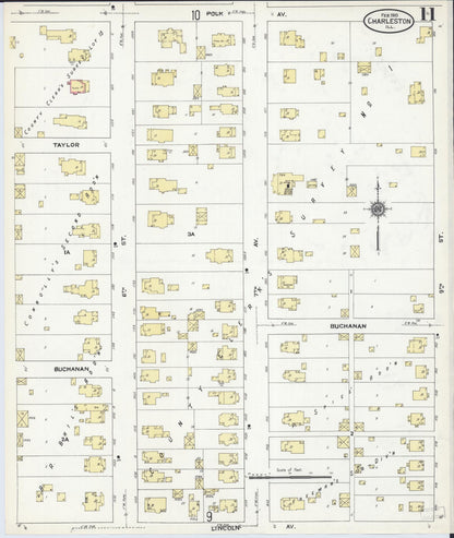 Sanborn Fire Insurance Map from Charleston, Coles County, Illinois (1910), Sheet #0011 - Complete Map Set gallery image, historic Sanborn map, vintage wall art, Illinois Illinois