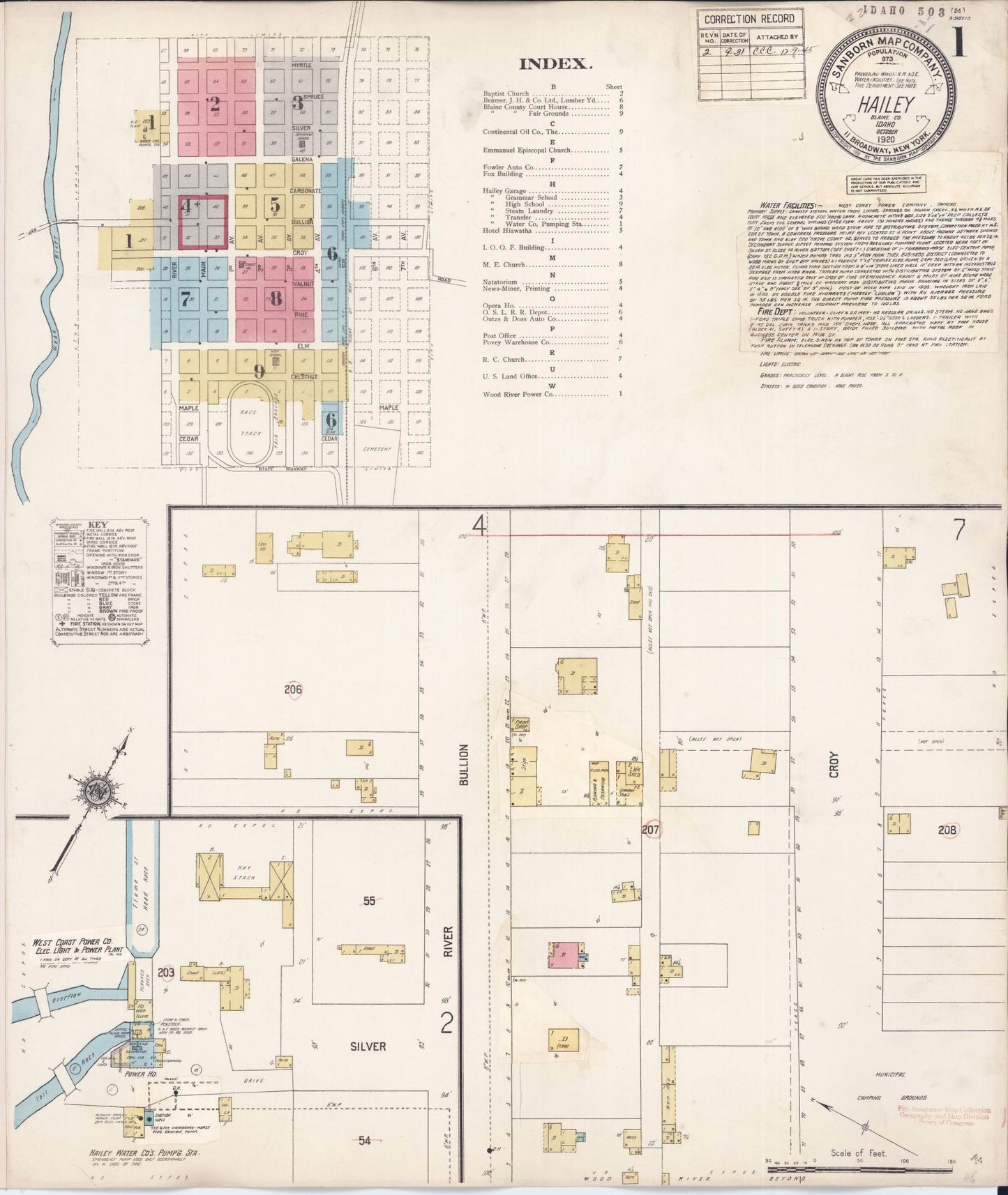 Sanborn Fire Insurance Map from Hailey, Blaine County, Idaho (1931), Sheet #0001 - Historic Sanborn Fire Insurance Map Print, vintage old map wall art, antique decor, genealogy gift, Idaho Idaho map