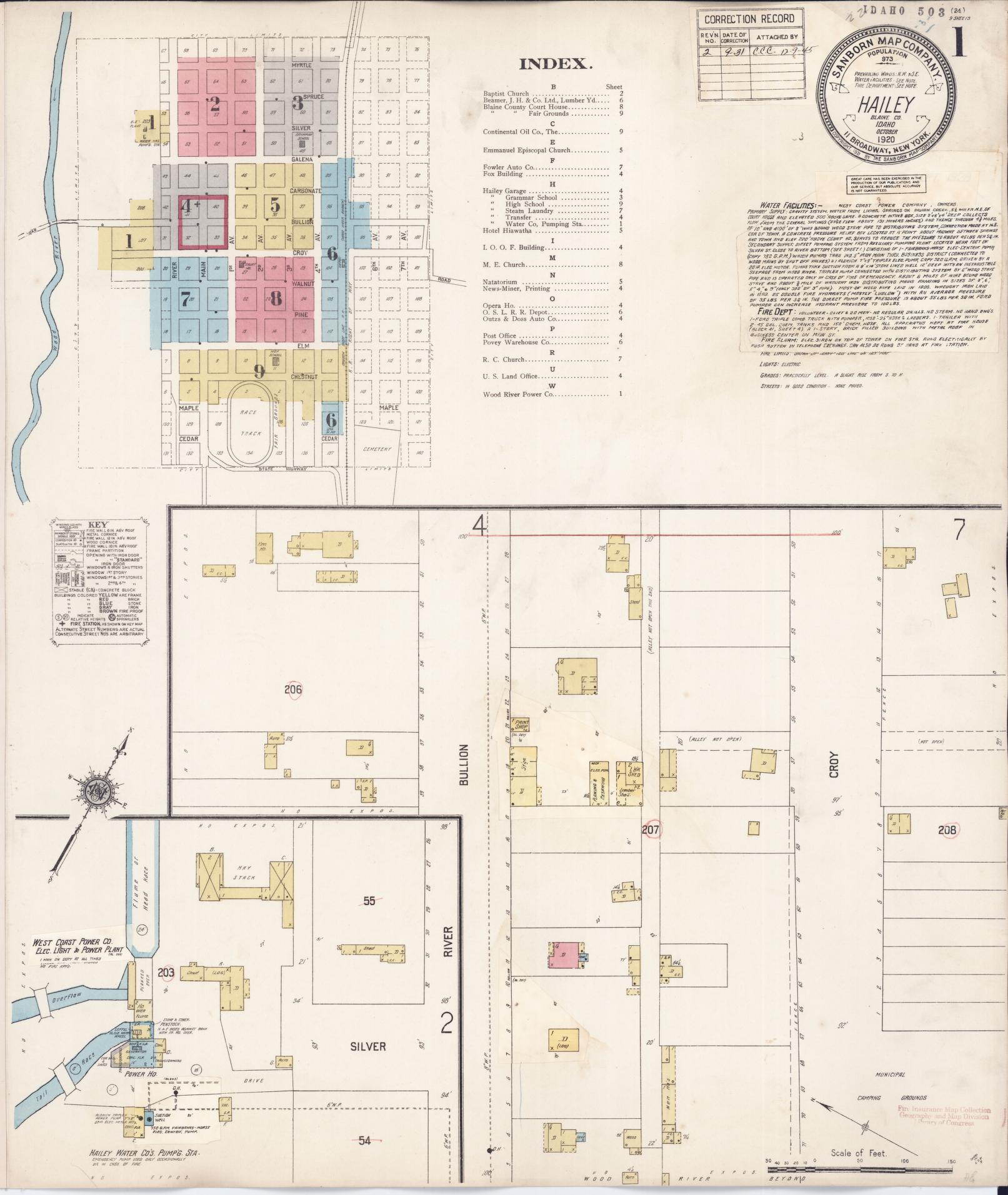 Sanborn Fire Insurance Map from Hailey, Blaine County, Idaho (1931), Sheet #0001 - Historic Sanborn Fire Insurance Map Print, vintage old map wall art, antique decor, genealogy gift, Idaho Idaho map