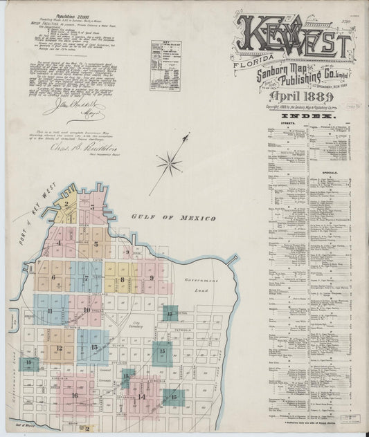 Sanborn Fire Insurance Map from Key West, Monroe County, Florida (1889), Sheet #0001 - Complete Map Set gallery image, historic Sanborn map, vintage wall art, Florida Florida