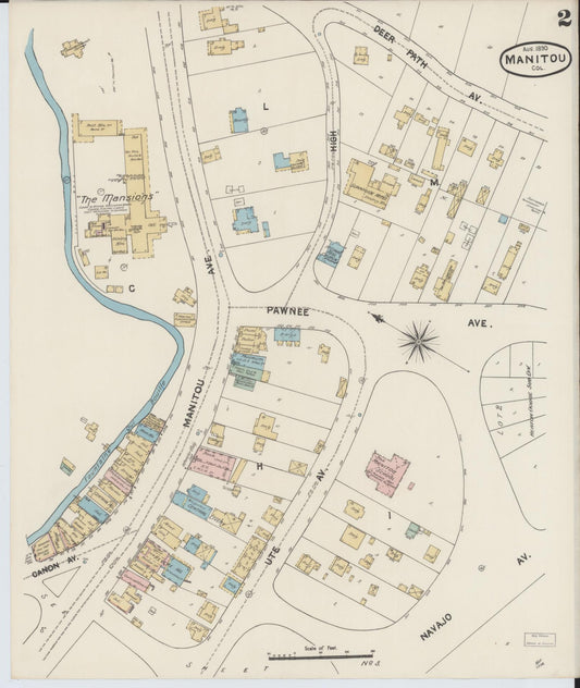 Sanborn Fire Insurance Map from Manitou, El Paso County, Colorado (1890), Sheet #0002 - Historic Sanborn Fire Insurance Map Print, vintage old map wall art, antique decor, genealogy gift, Colorado Colorado map