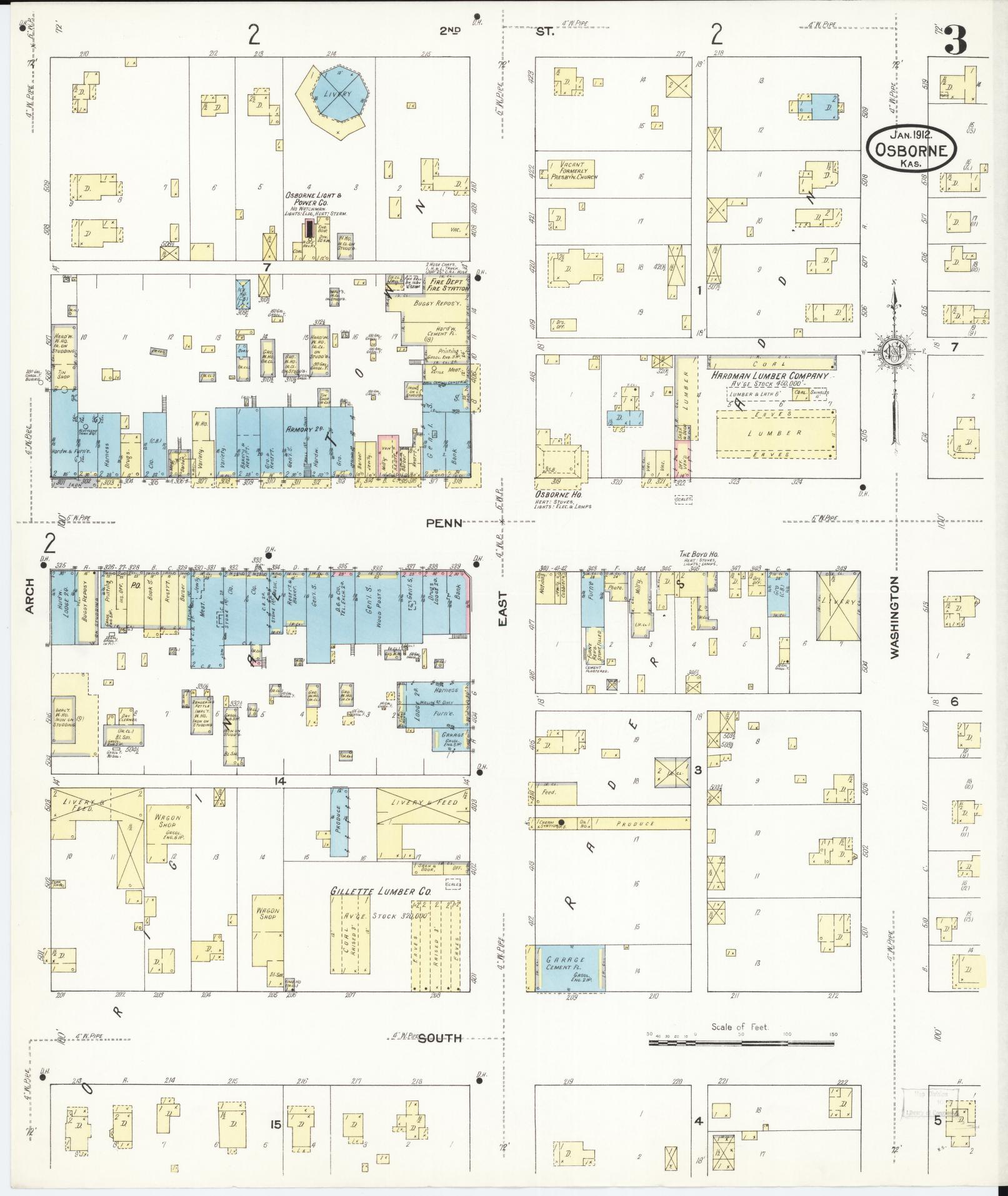 Sanborn Fire Insurance Map from Osborne, Osborne County, Kansas (1912), Sheet #0003 - Complete Map Set gallery image, historic Sanborn map, vintage wall art, Kansas Kansas