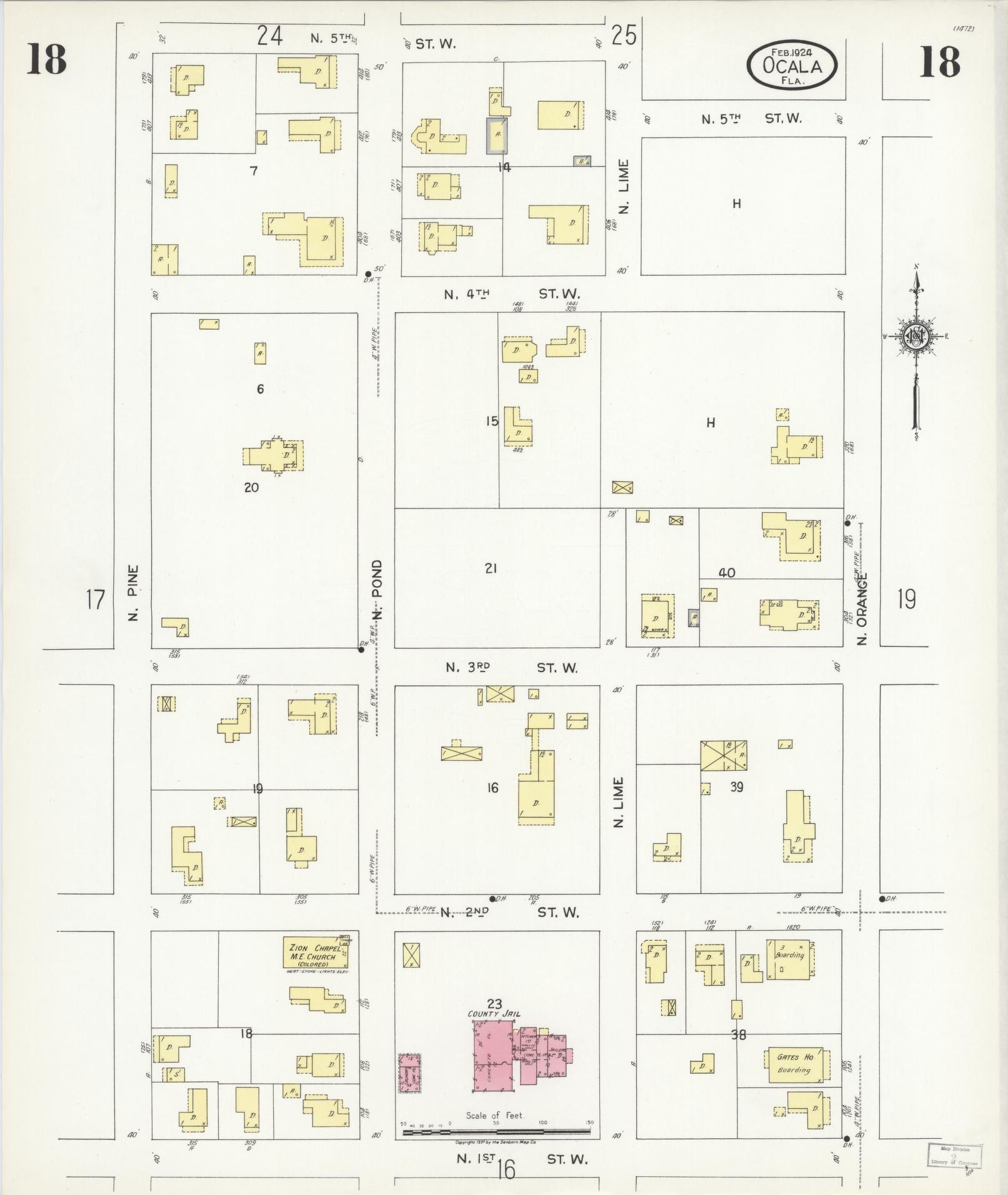 Sanborn Fire Insurance Map from Ocala, Marion County, Florida (1924), Sheet #0018 - Complete Map Set gallery image, historic Sanborn map, vintage wall art, Florida Florida