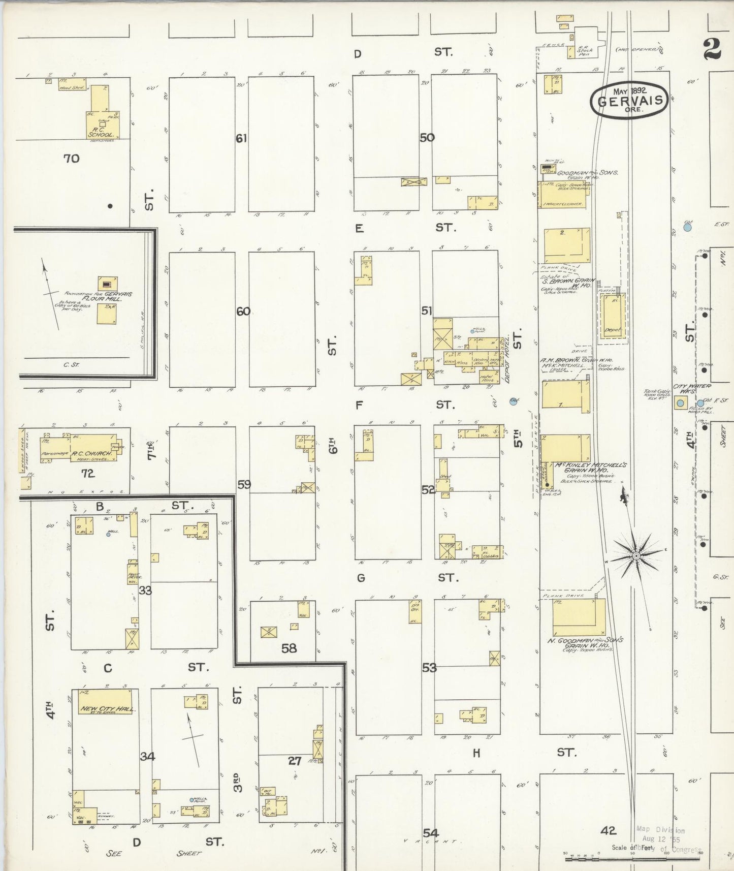 Sanborn Fire Insurance Map from Gervais, Marion County, Oregon (1892), Sheet #0002 - Complete Map Set gallery image, historic Sanborn map, vintage wall art, Oregon Oregon